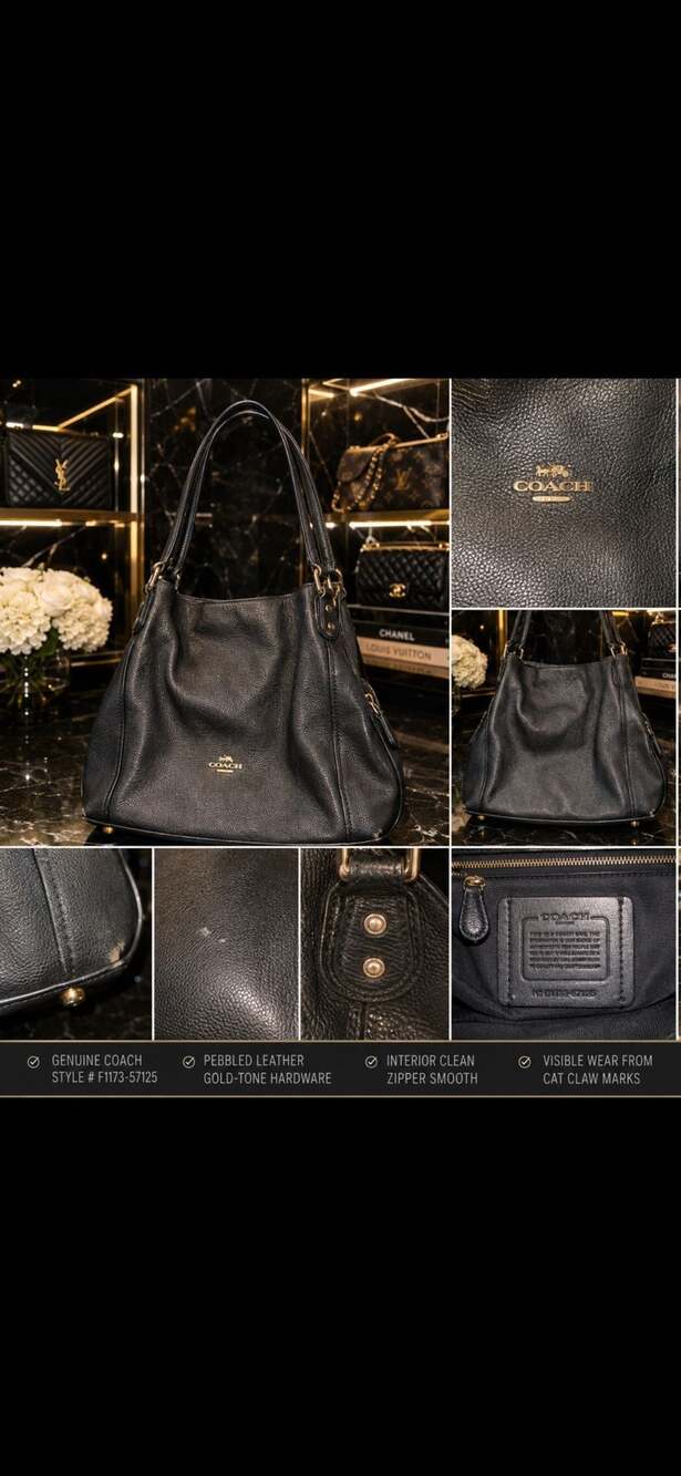 Coach | Black Pebbled Leather 3 Compartment Carryall Edie Shoulder Bag 32571